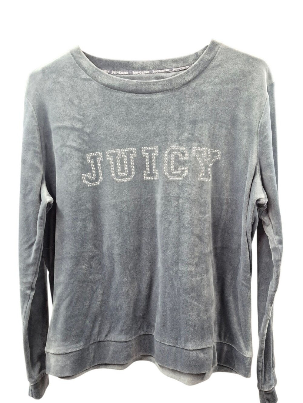 Juicy Couture Gray Velour Rhinestone Logo Crewneck Sleepwear Women's Large